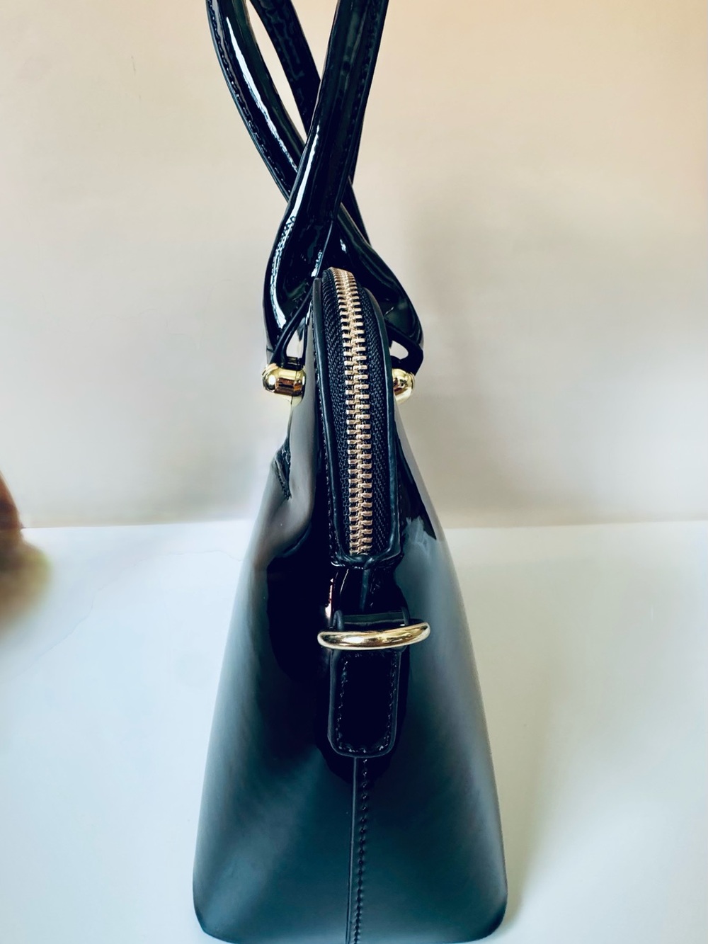 Unique Vintage NEW Black Patent Retro Top Handle Shoulder Bag w/ crossbody strap - Picture 5 of 14